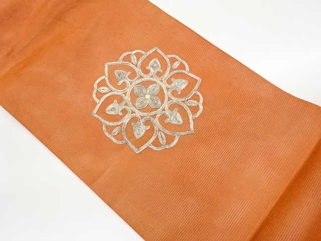 絽銀駒刺繍華紋模様名古屋帯